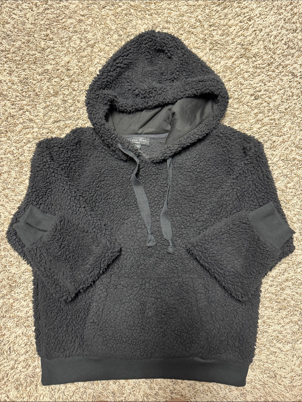 Love Tree Black Sherpa Pullover Hooded Sweatshirt